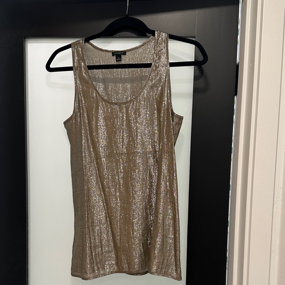 Ann Taylor Silk and Metallic Scoop Neck Tank